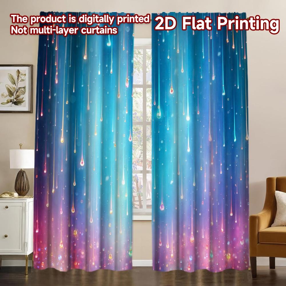 2D FLAT PRINTING 2pcs Curtains (Without Rod) Colorful Falling Droplets Chic Chic Curtains Polyester Curtains Home Decor Suitable