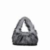  Autumn Winter New Faux Raccoon Fur Fluffy Handbag Women's Fashion Shoulder Bag Clutch Small Square Bag Soft Comfortable Versatile