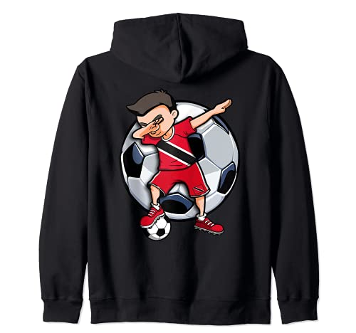 Funny Dancing Boy Soccer Player Trinidad and Tobago Soccer Fan Jersey Trinidad Flag Dabbing Boy Zip Hoodie