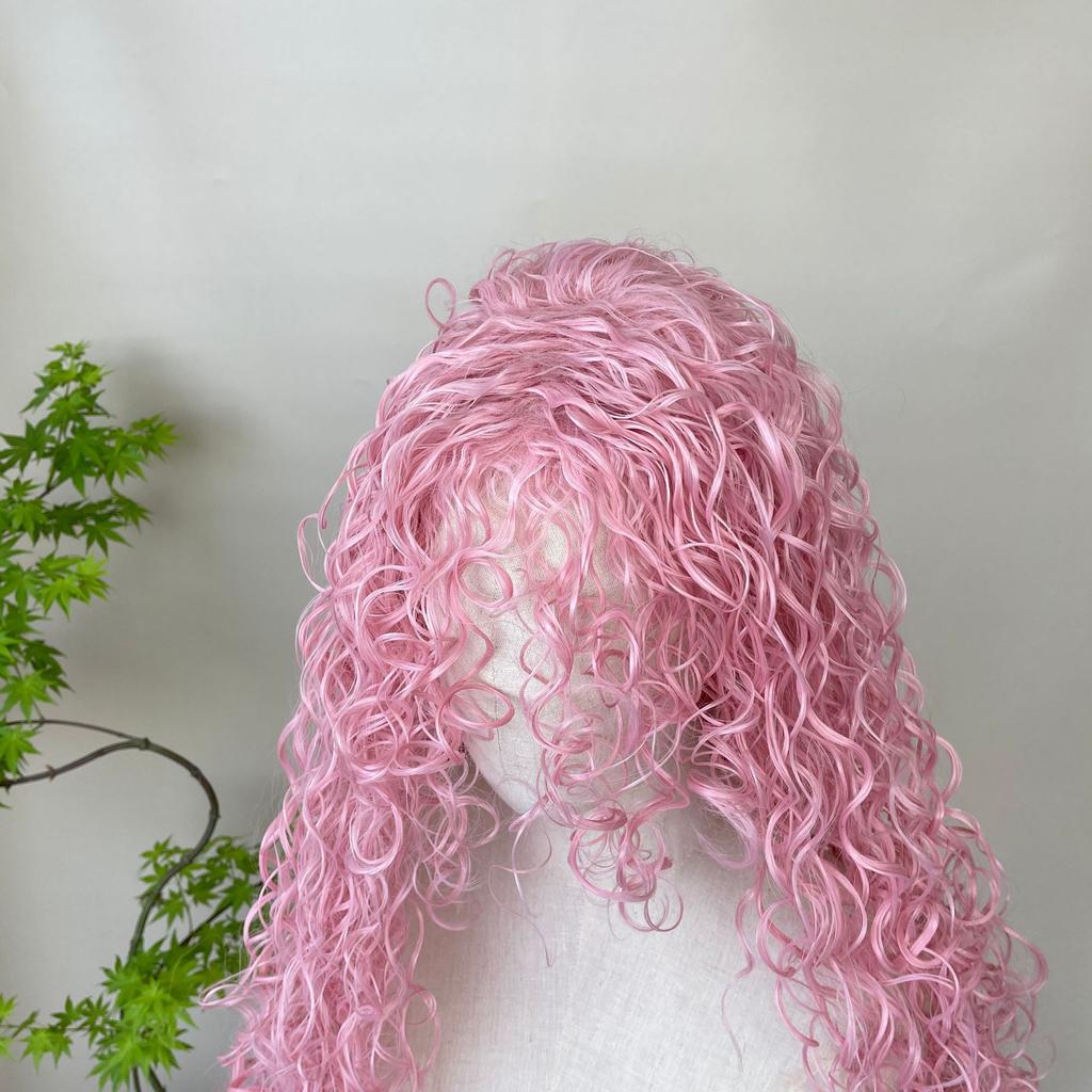 Ashely Long Curly Hair Pink Wig for Women 26inch Cute Heat Resistant Friendly Cosplay Wig Headband Synthetic Wigs for Daily Use