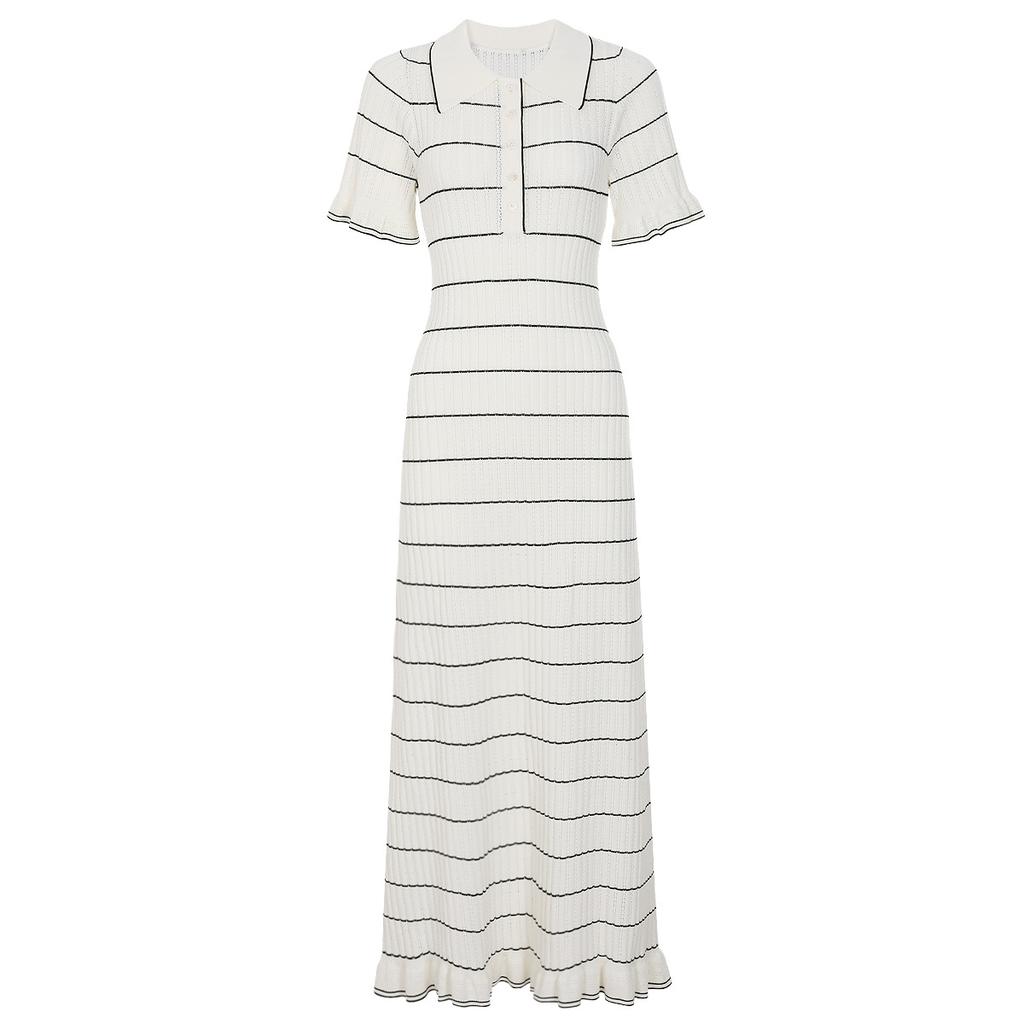 In-stock high-end quality summer new trendy slimming short-sleeve long knit dress 25246