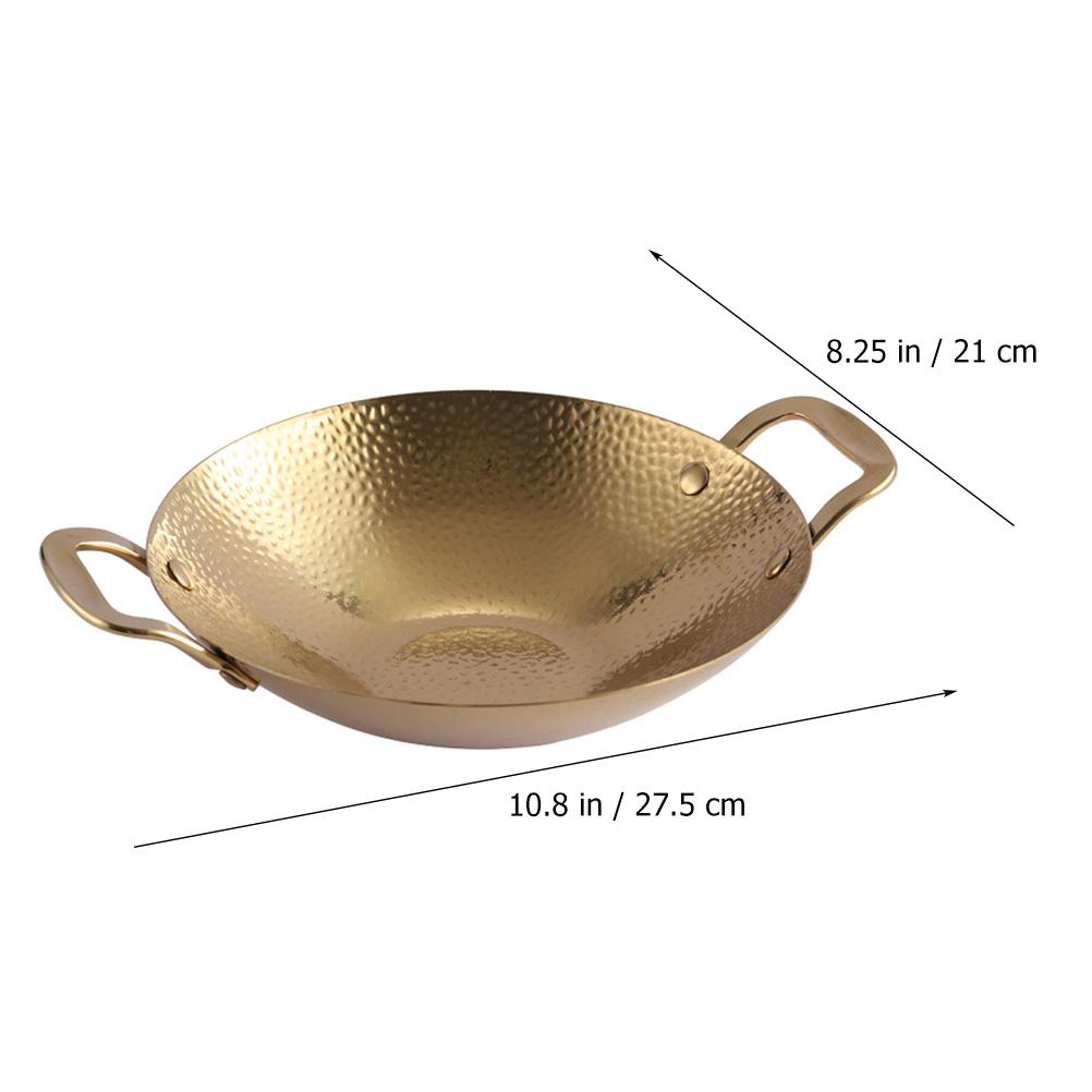 

1pc Hammered Texture Dry Stainless Steel Thickened Cooking Pan Double Handle For Hot Seafood Ramen Korean Pots Kitchen Cookware золотистий