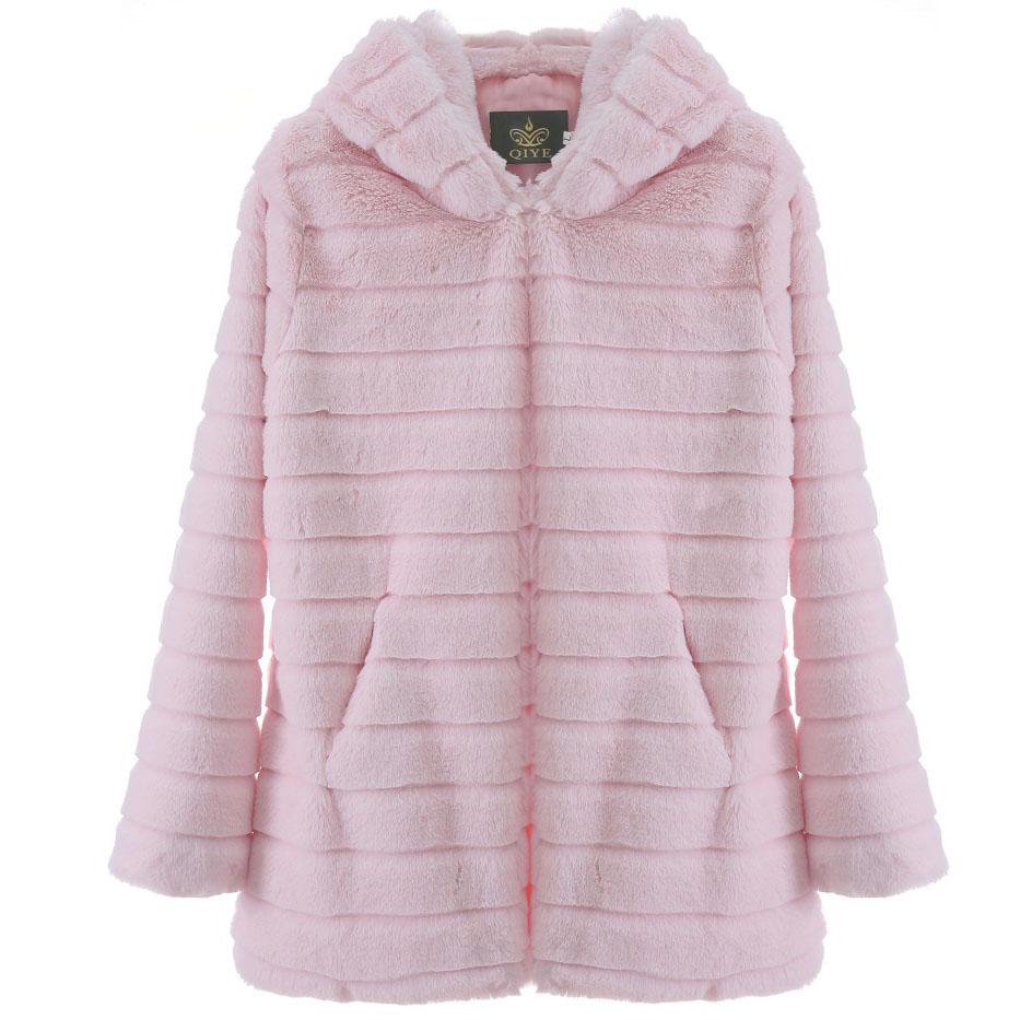 Mid Long Faux Fur Coat Women Jacket Cross Loose Fall Winter Faux Fur Thick Hooded Women's Imitation Mink Fur Coat Outwear