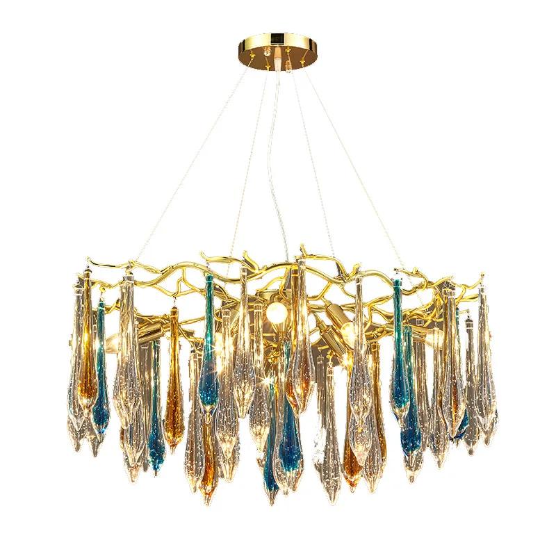 Nordic Luxury Chandelier With Colorful Crystal Branch Design Pendant Lamps Bedroom Restaurant Hotel Kitchen Decoration Lighting