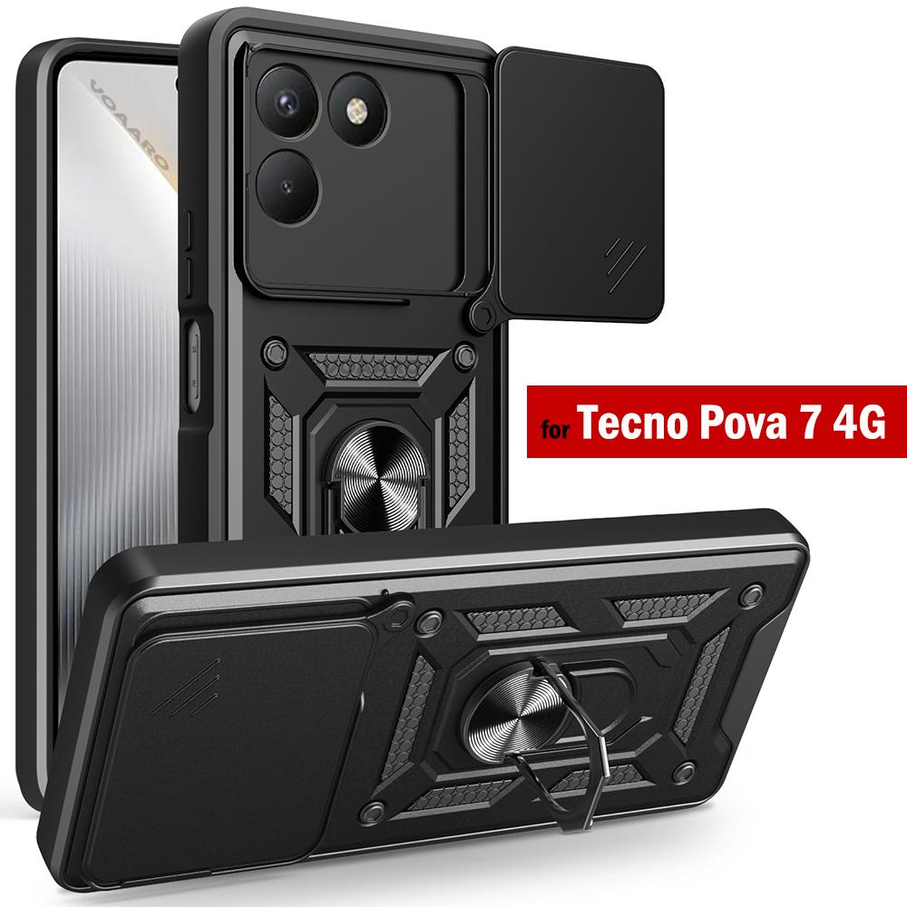 Slide Lens Armor Funda for Tecno Pova 7 4G Case for Tecno Pova7 4G Case Magnetic Ring Stand Holder Cover Shockproof Capa