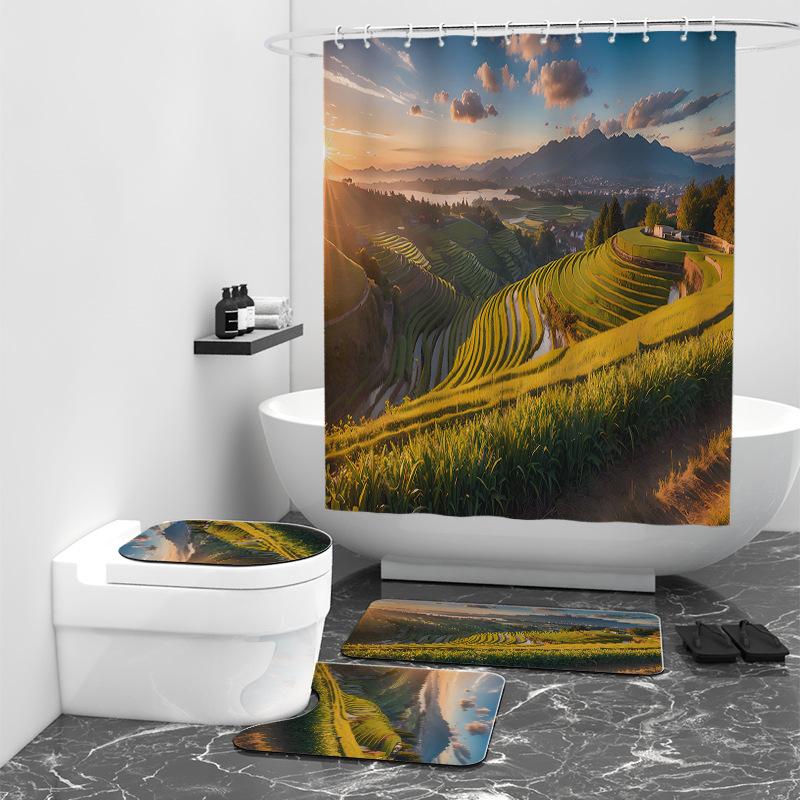 

Пасторальный пейзаж Цифровая печать занавески для душа ванная комната Блокировка водонепроницаемый ванная комната украшение W90cm*L180cm