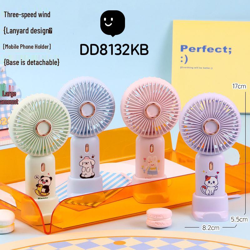 2026 Handheld Cartoon USB Charging Fan with Phone Holder Custom/Wholesale/Cross-border