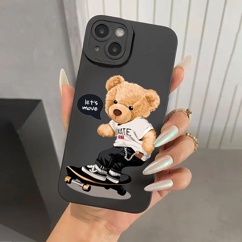 Teddy Bear Couple Cartoon Phone Case For iPhone 16 15 14 13 12 11 Pro Max XS XR X 7 8 15 16 Plus SE 2020 Soft Silicone Cover