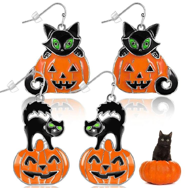 Skull Hand Bat Dangle Earrings Women Long Goth Punk Pumpkin Cat Head Earhook