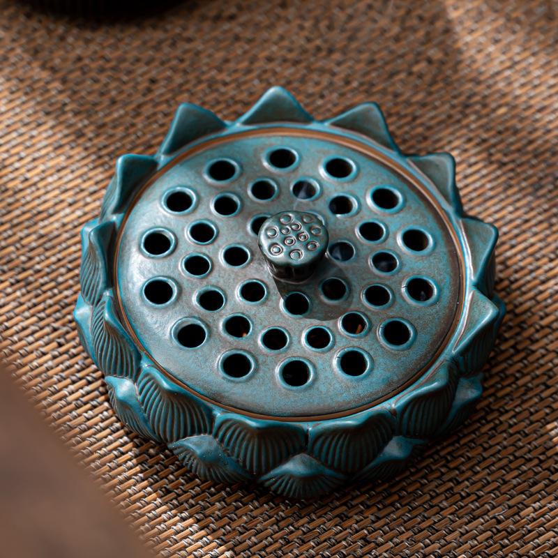 Handmade Ceramic Lotus Incense Burner for Zen Home Meditation Decor Exquisite and Unique Hand Carved Lotus Flower Pattern