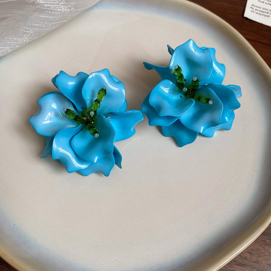 French fresh blue geometric flower resin earrings light luxury stud earrings personality temperament earrings women