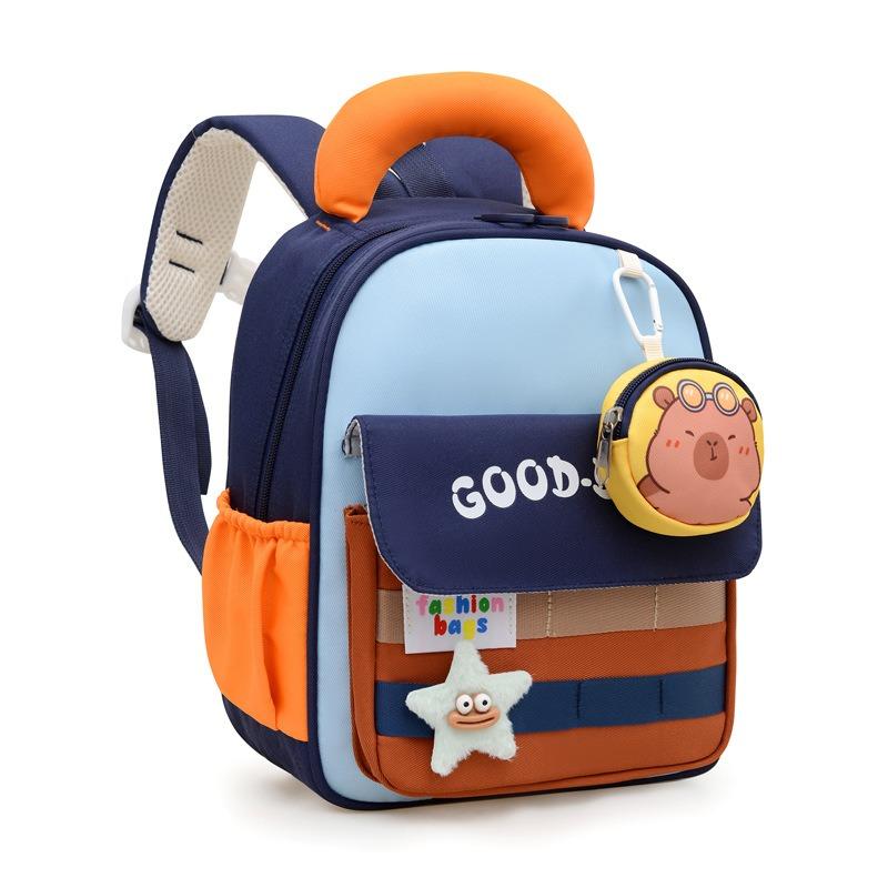 School bag, school bag contrasting color, light spine protection, children's backpack, cartoon letter girl, baby going out, small backpack tide