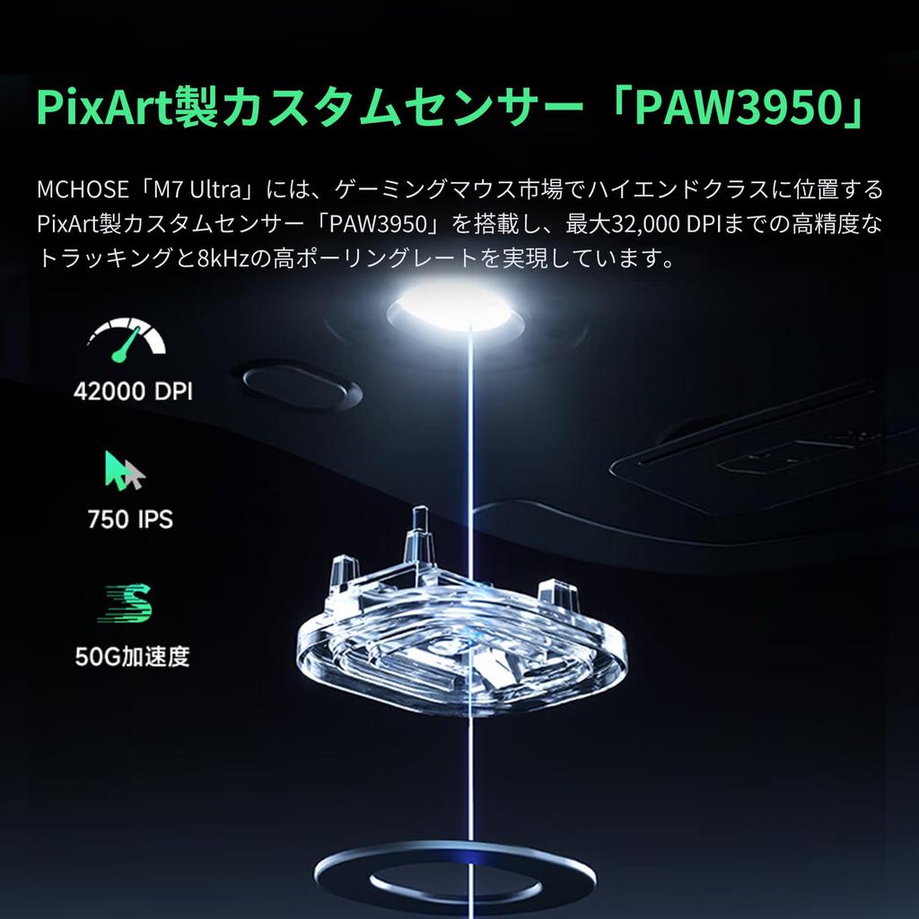 OUSEITECH x MCHOSE M7Ultra Gaming 8kHz Nano Receiver Ergonomic Pixart PAW3950 TCC Low Ideal for FPS Glass Japanese Web Driver Compatible Mouse,