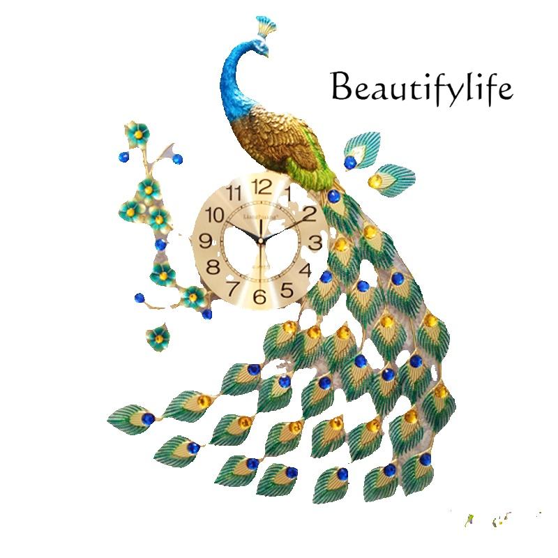 SM Interior Big Clock Wall Peacock Metal Wall Art Aesthetic Silent Clock Wall Fashion Nordic Restaurant Wanduhr Ornaments Home