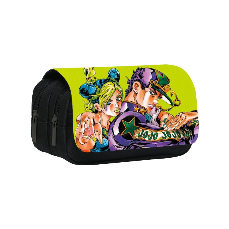 Jojos Bizarre Adventure Print Double Layer Pencil Case With Large Capacity For Study And Office Use