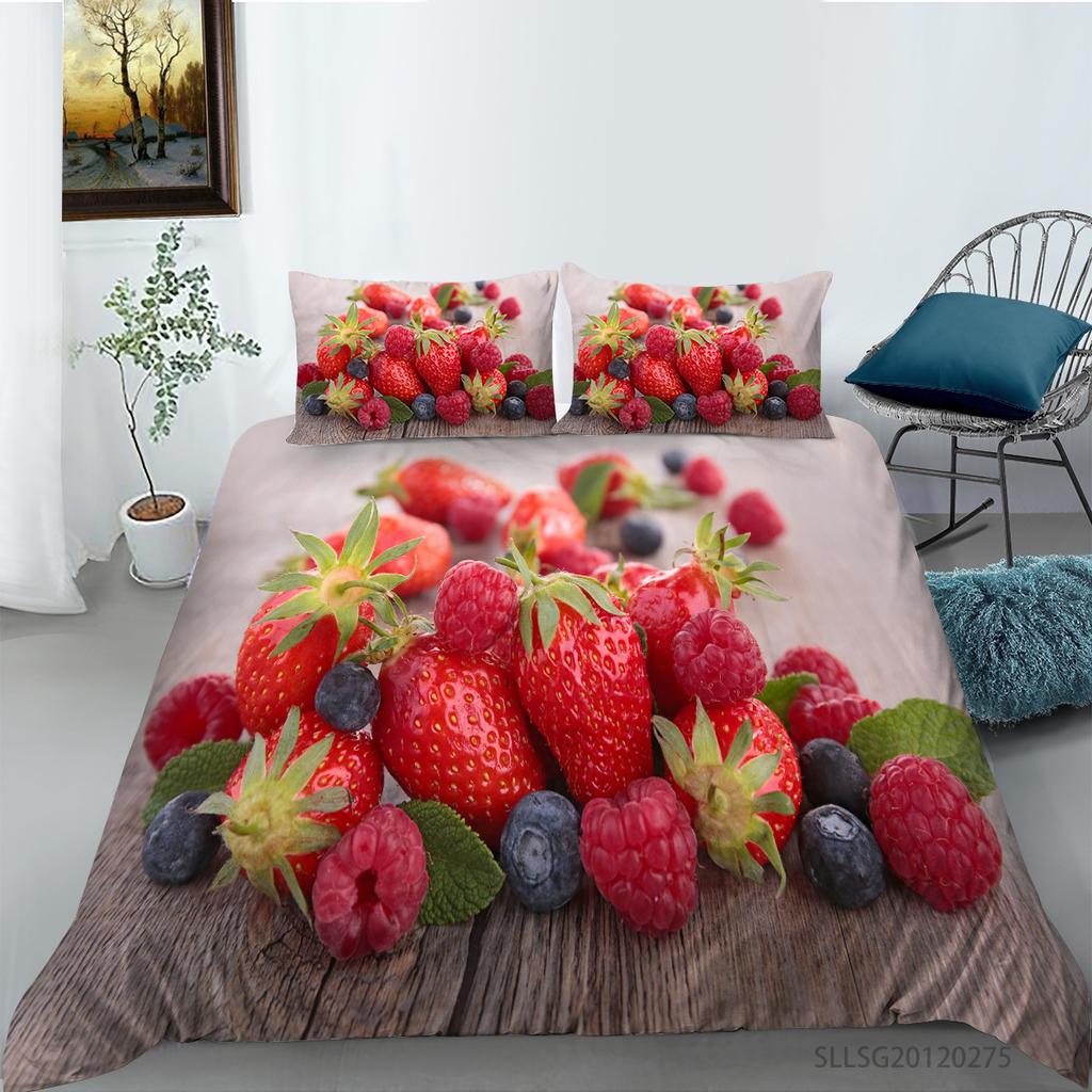 Polyester Quilt Cover Pillowcase Three-piece Berry Series Digital Printing
