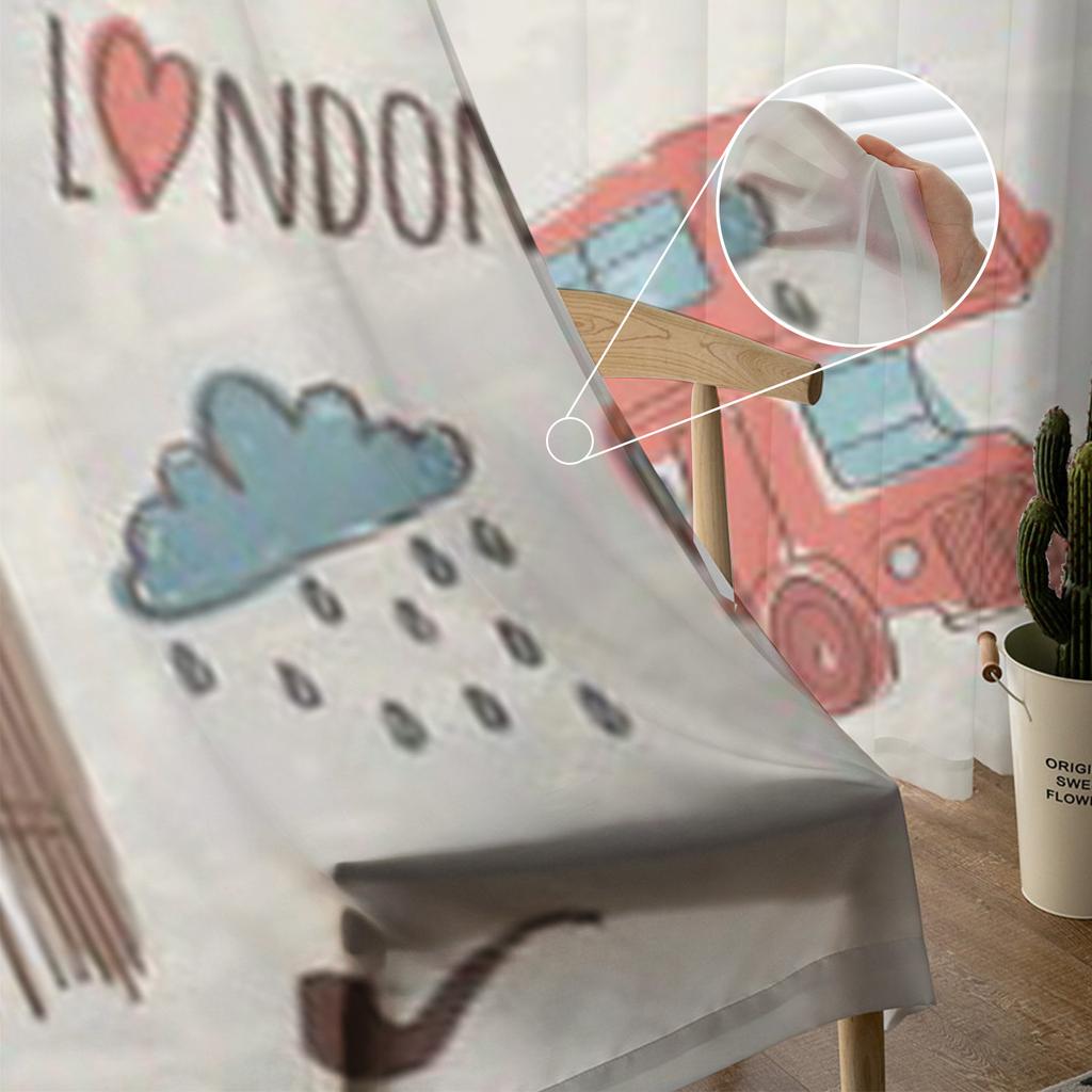 Bunte Londoner Symbole Transparente Vorhänge für Wohnzimmer Durchsichtiger Tüll Fenstergardine Schlafzimmer Küche Heimdeko Schleier Drapierungen