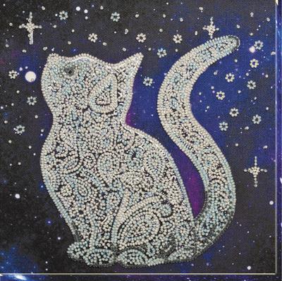 Midi-Set zum Sticken mit Perlen auf natürlicher künstlerischer Leinwand Abris Art Cat-Familie