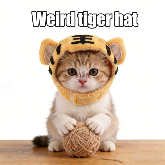 Cat Tiger Hat Cute Plush Tiger Hat with Ears Warm Adjustable Pet Hat with Ear Holes for Kittens Small Dogs Party Cosplay Photo Prop