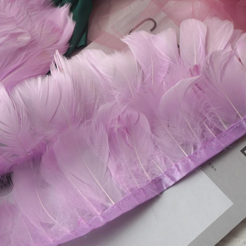 

Color Medium Floating Feathers Cloth Edge Goose Feather Cloth Strip Diy Skirt Shawl Performance Clothes Wings Decoration Feather Lamp Material 10pcs світло-фіолетового кольору