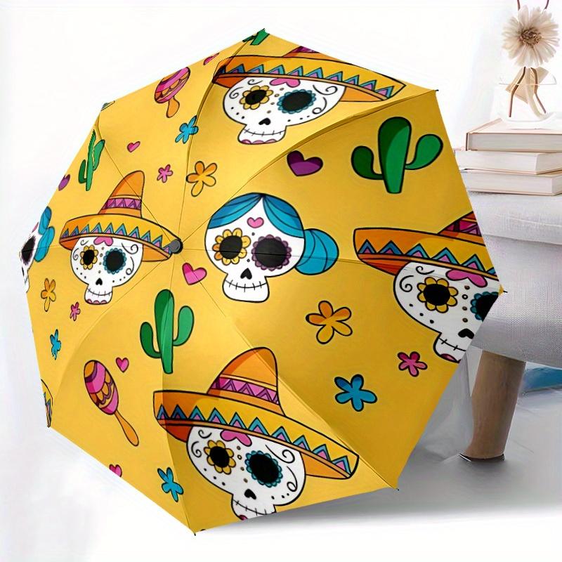1pc Day of the Dead, Skulls Automatic Open 8-Rib Windproof Umbrella, Travel & Commuting