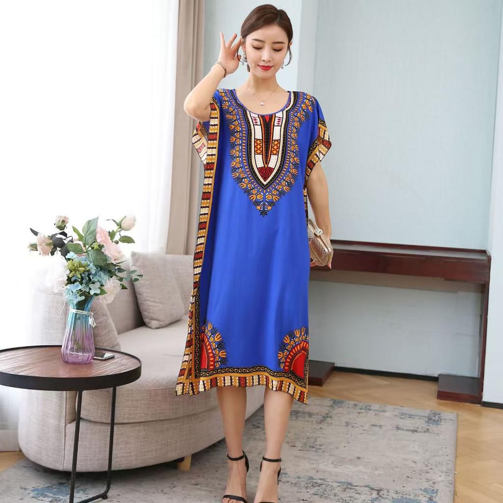 Women's Fashion Summer Spring Print Short Sleeve V-Neck High Waist Casual Beach Dresses