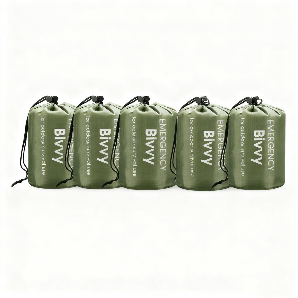 Multi-Pack Emergency Sleeping Bags, Green, Drawstring Bag, Portable, Foldable, Insulated, Lightweight,