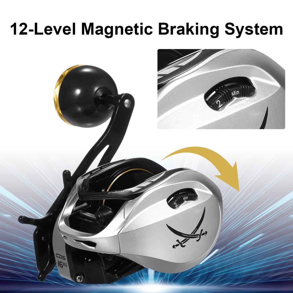 Baitcasting Reel 16KG Drag Power 6+1 BB 6.3:1 Single Handle Fishing Reel with Magnetic Brake System