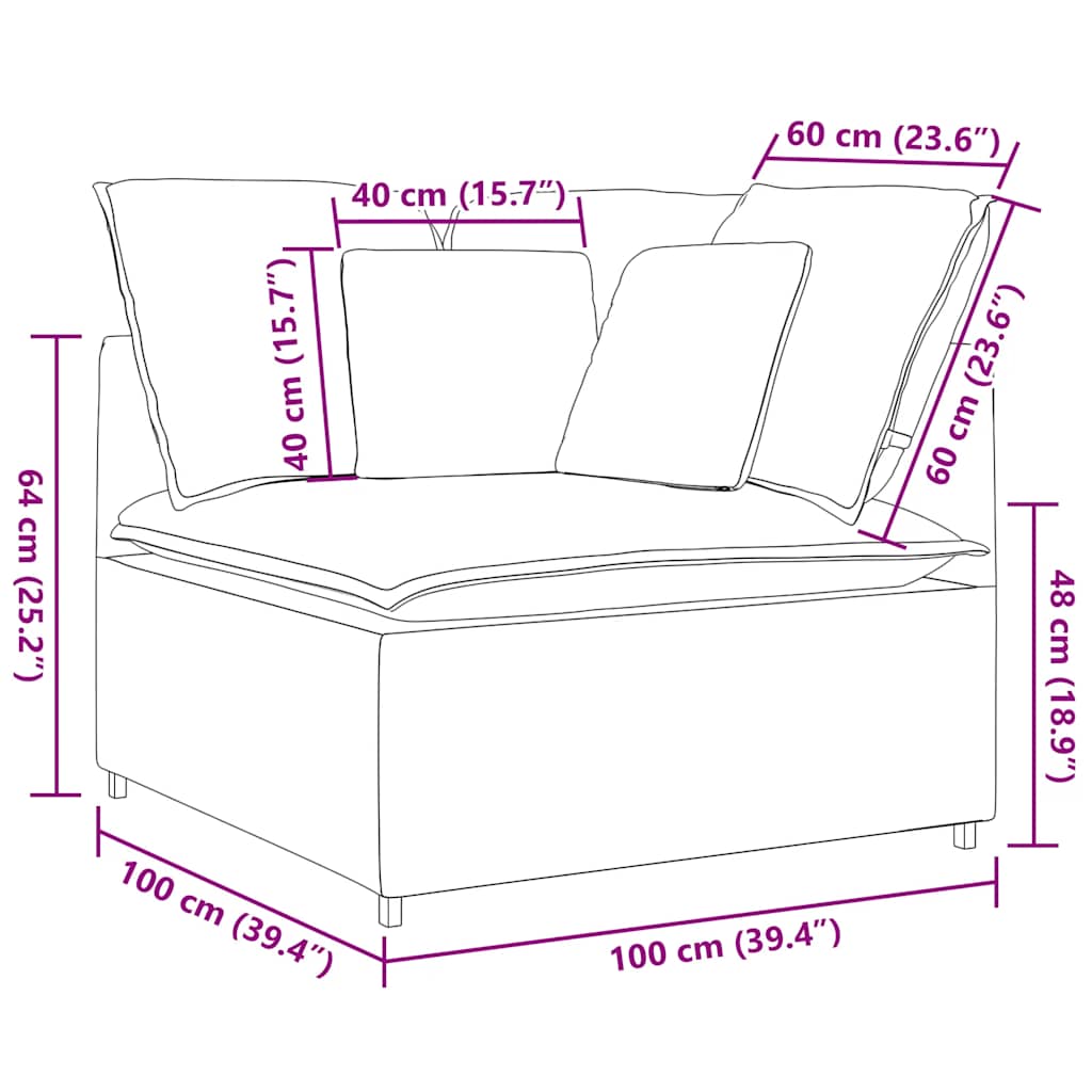 Modular Sofa Corner Module with Cushions Light Grey 100 cm
