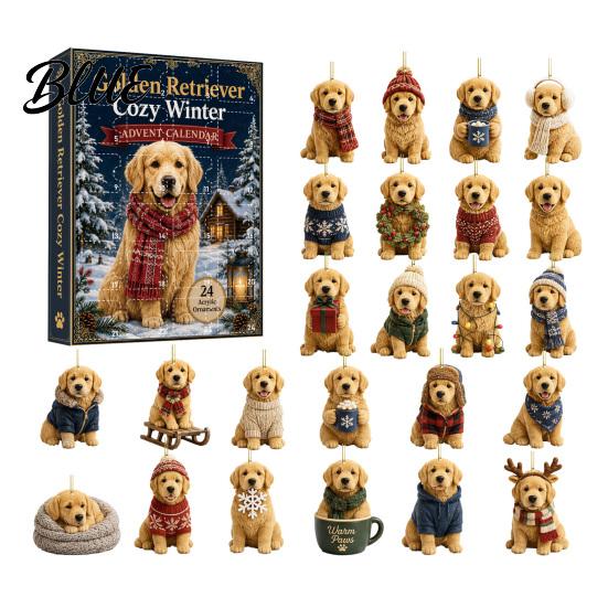 Winter Theme Pendant Set Dog Advent Calendars 2026, 2D Acrylic Ornaments Christmas Countdown Calendar, Creative Holiday Gift Box Cute Flat Puppy