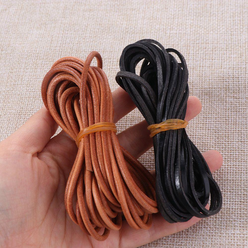 DIY Echtes Leder Kordel Flach/Rund Echtlederstreifen Naturleder Schnur Gewebte Taschen