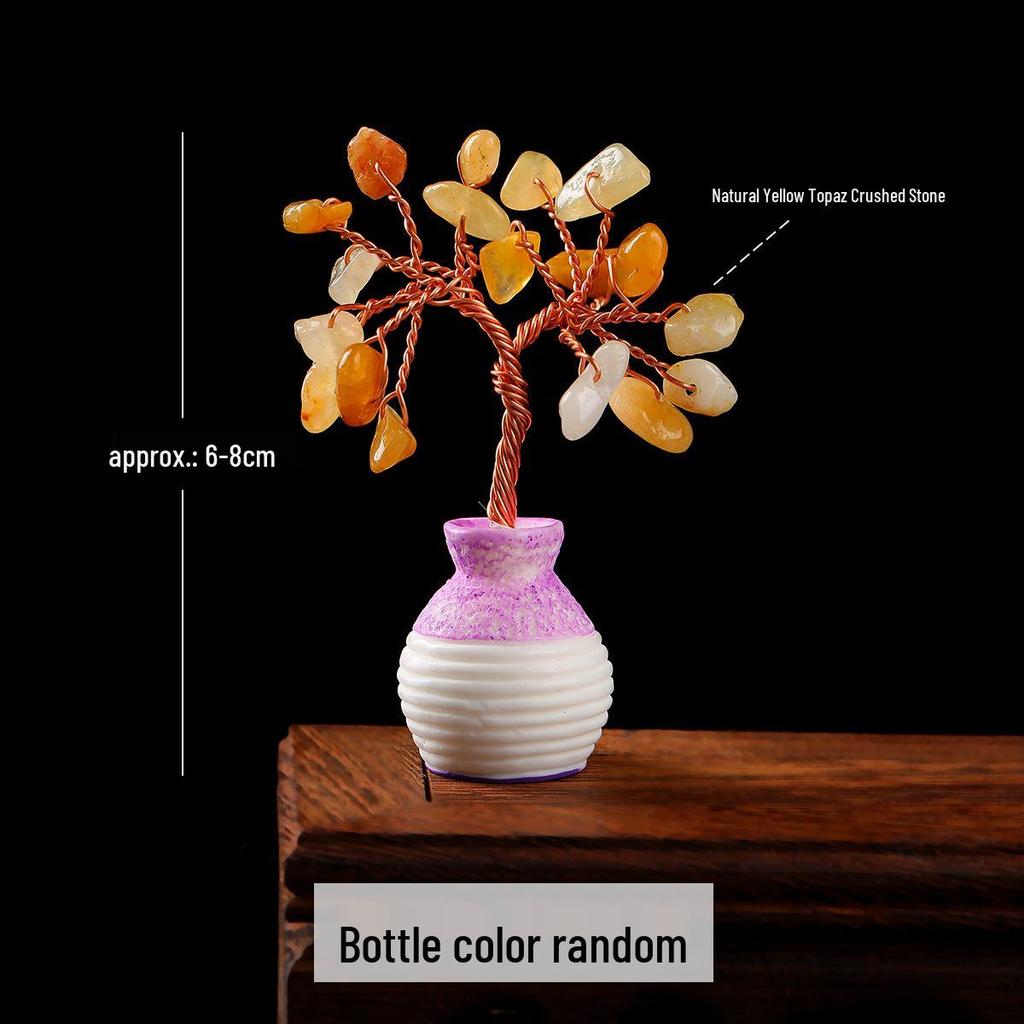 Jingde Jewelry Natural Crystal Money Tree Citrine Rose Quartz Ornament