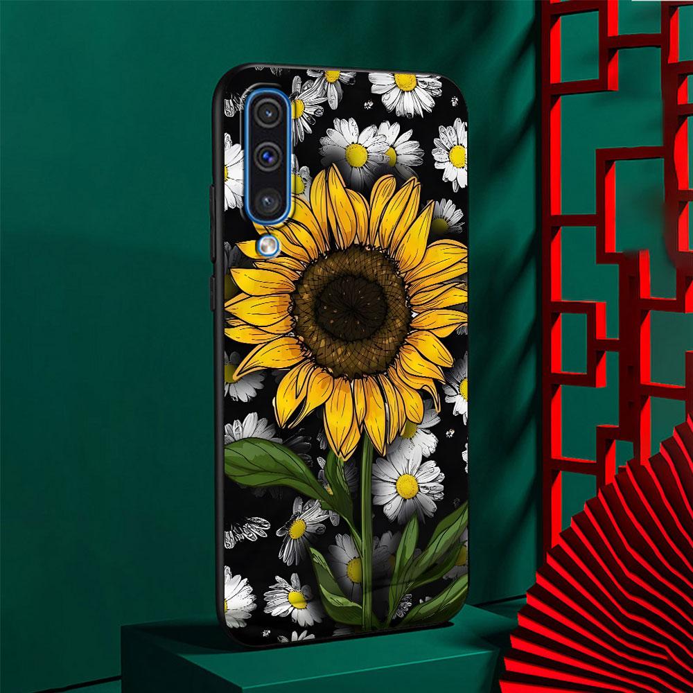 Summer Daisy Sunflower Floral Flower Case for Samsung Galaxy A10s A50 A50s A02s A03s A20 A30 A20e A70 A70s A20s A30s Black Cover