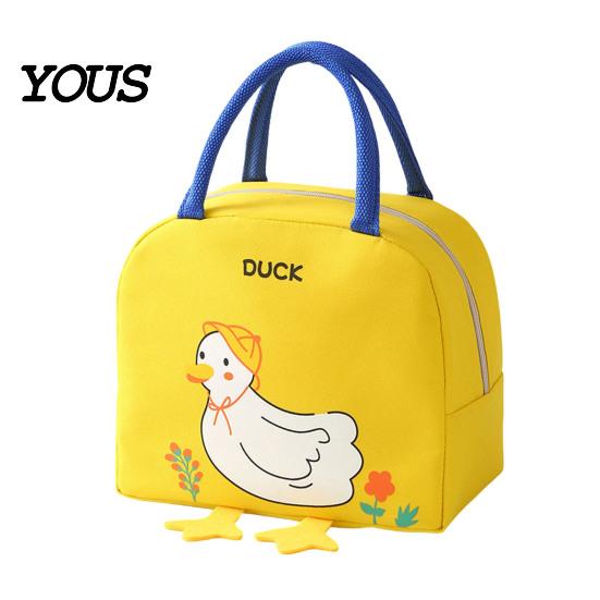 Waterproof Thermal Lunch Box Cartoon Insulated Bag, Durable Oxford Cloth Cooler Tote, Penguin/Duck Fresh Keeping Meal Carrier Patterns Print,