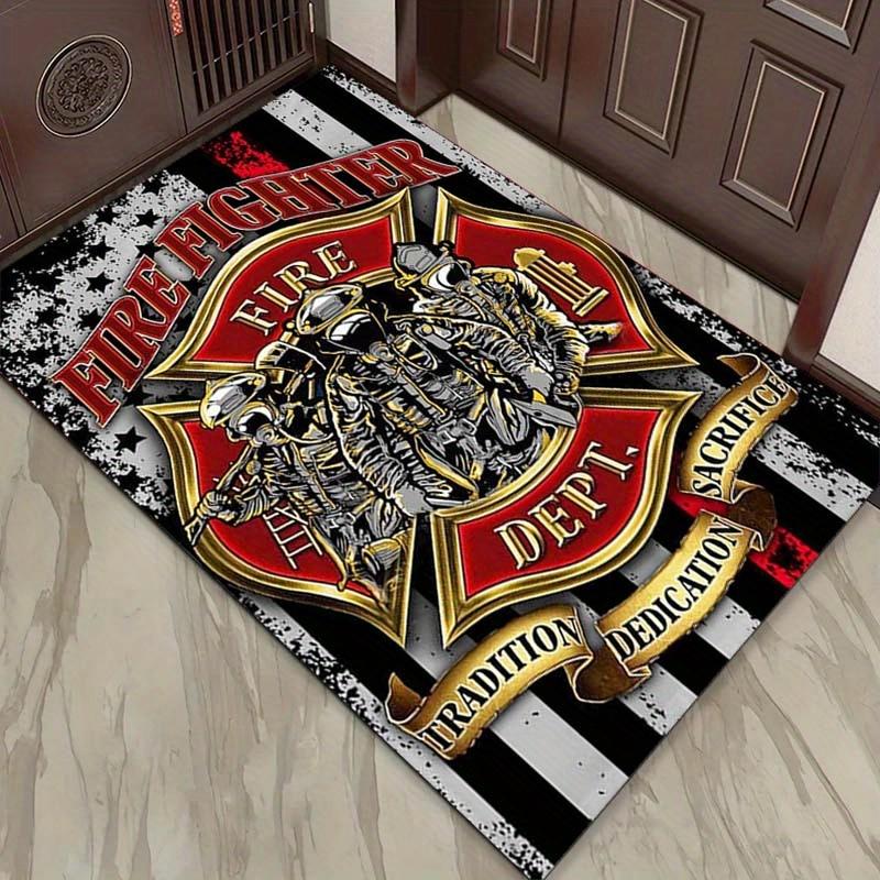 Firefighter Rug: Tradition, Dedication & Sacrifice - Unique Home Decor for Fire Lovers | Fire Department Emblem Carpet