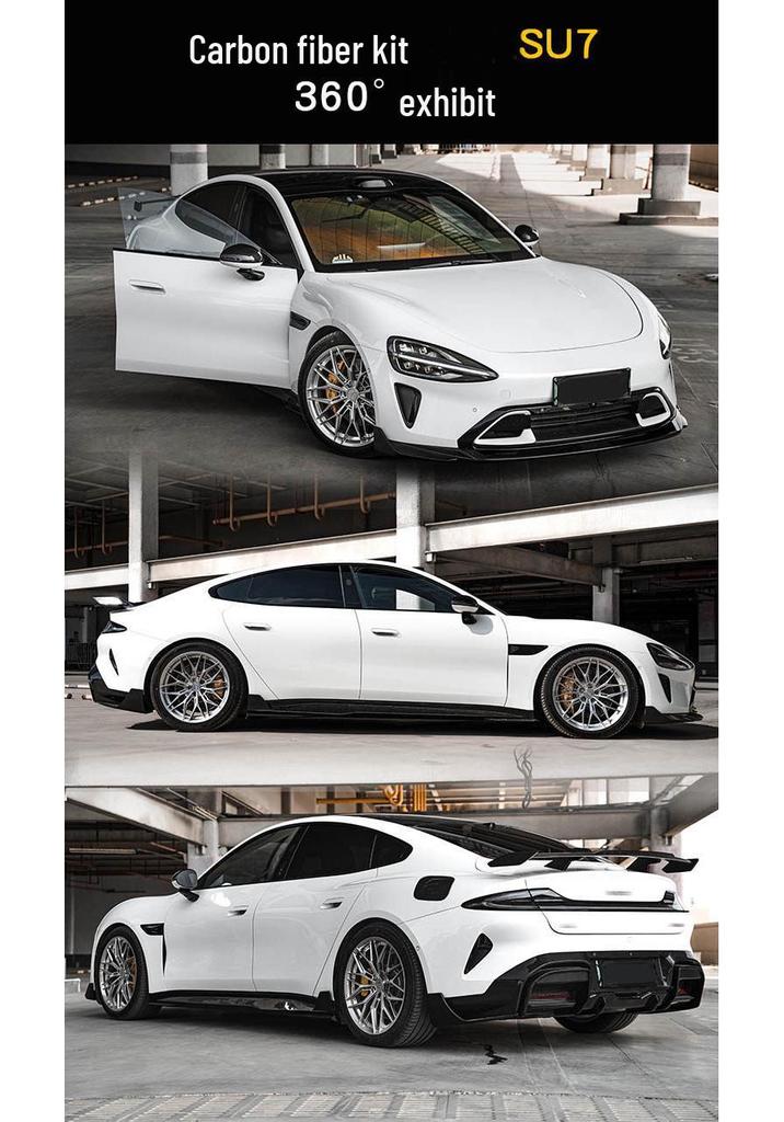 Xiaomi SU7 Car Body Kit: Front Lip, Splitter, Side Skirts, Rear Wing, Carbon Fiber Exterior.