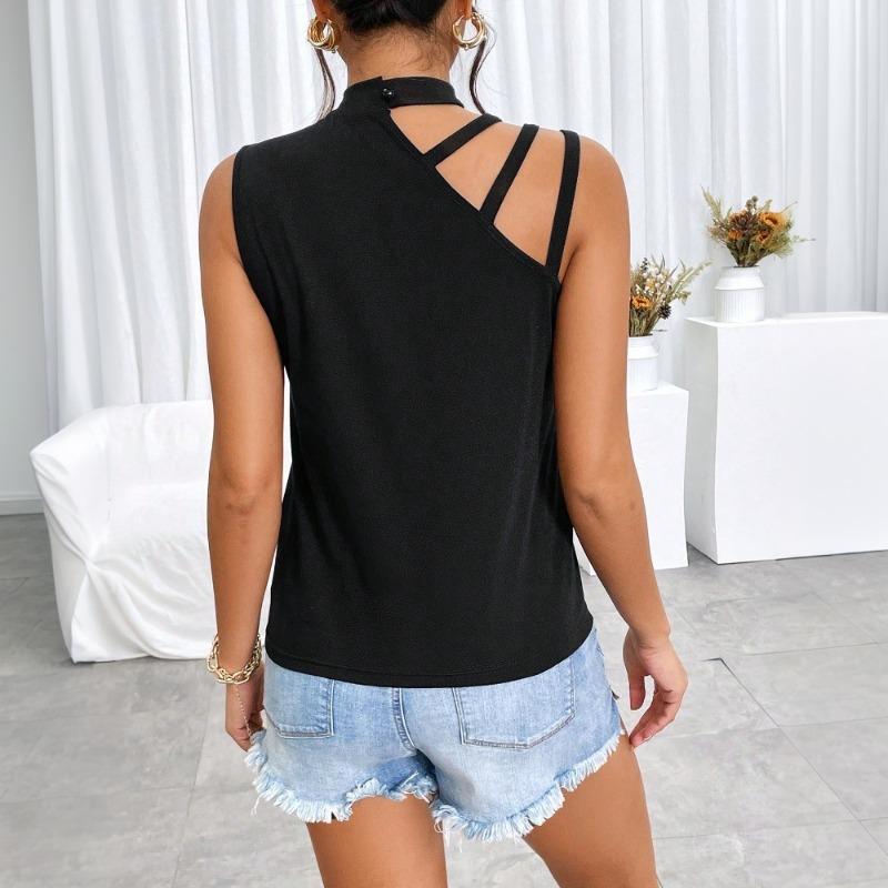 Summer Women's T-Shirt Comfortable Casual Round Neck Solid Colour Sleeveless Top