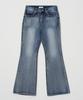 Pantalons en Jean Semi-Évasés Lavés Vintage à Boutons (Bleu)