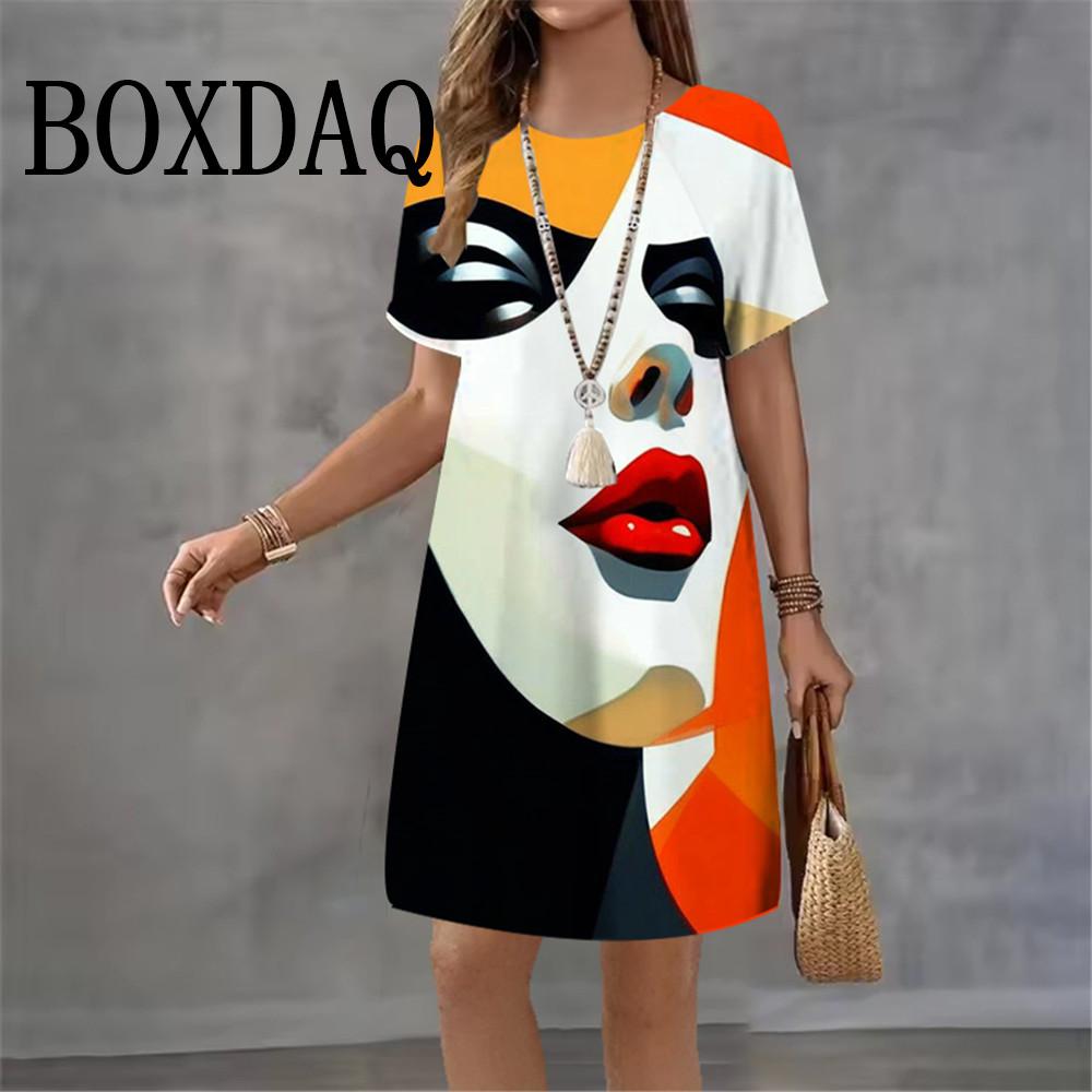 Summer Women Dress 3D Abstract Fashion Printed Human Face Harajuku Dress For Ladies Clothing Casual Streetwear Short Sleeve