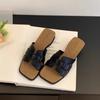 One-word wear square head sandals wedge heel new French beautiful skirt with 2025 platform slippers women's summer vacation