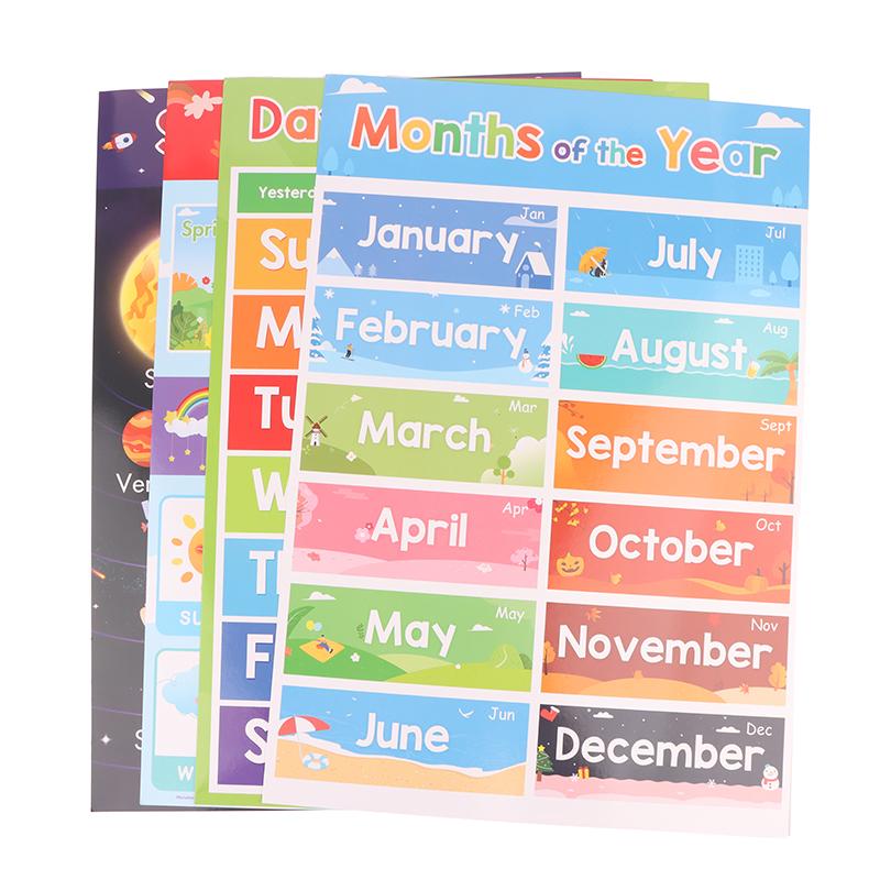 1 Set Classroom Decor 18 Themes Kid English A3 Big Cards Abc Letter/Animal/Numbers/Weather Learning Chart Kindergarten Supplies