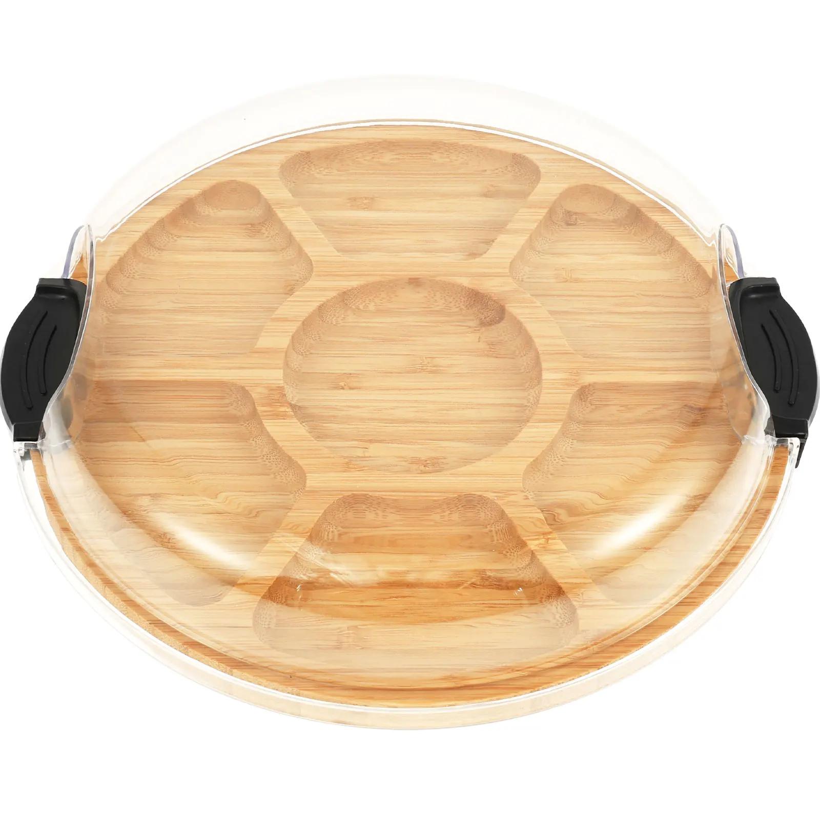 

Charcuterie Board with Lid Handle Portable Cheese Boards with 7 Compartments Bamboo Meat Fruit Serving Tray for Kitchen Picnic чёрный