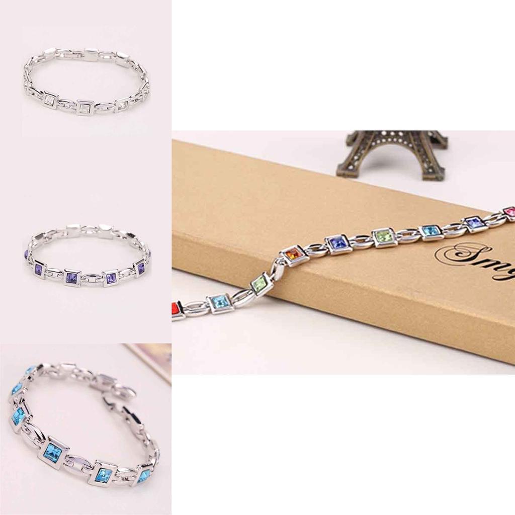 Fashion Jewelry Silver Plated Princess Cut Girl Elegant Crystal Bracelet Charm With Sparkling Geometric Design