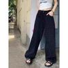 Black Straight Wide-leg Pants Women's Versatile Loose and Thin Trousers Retro Small Flower Polka Dot High Waist Versatile Jeans Women