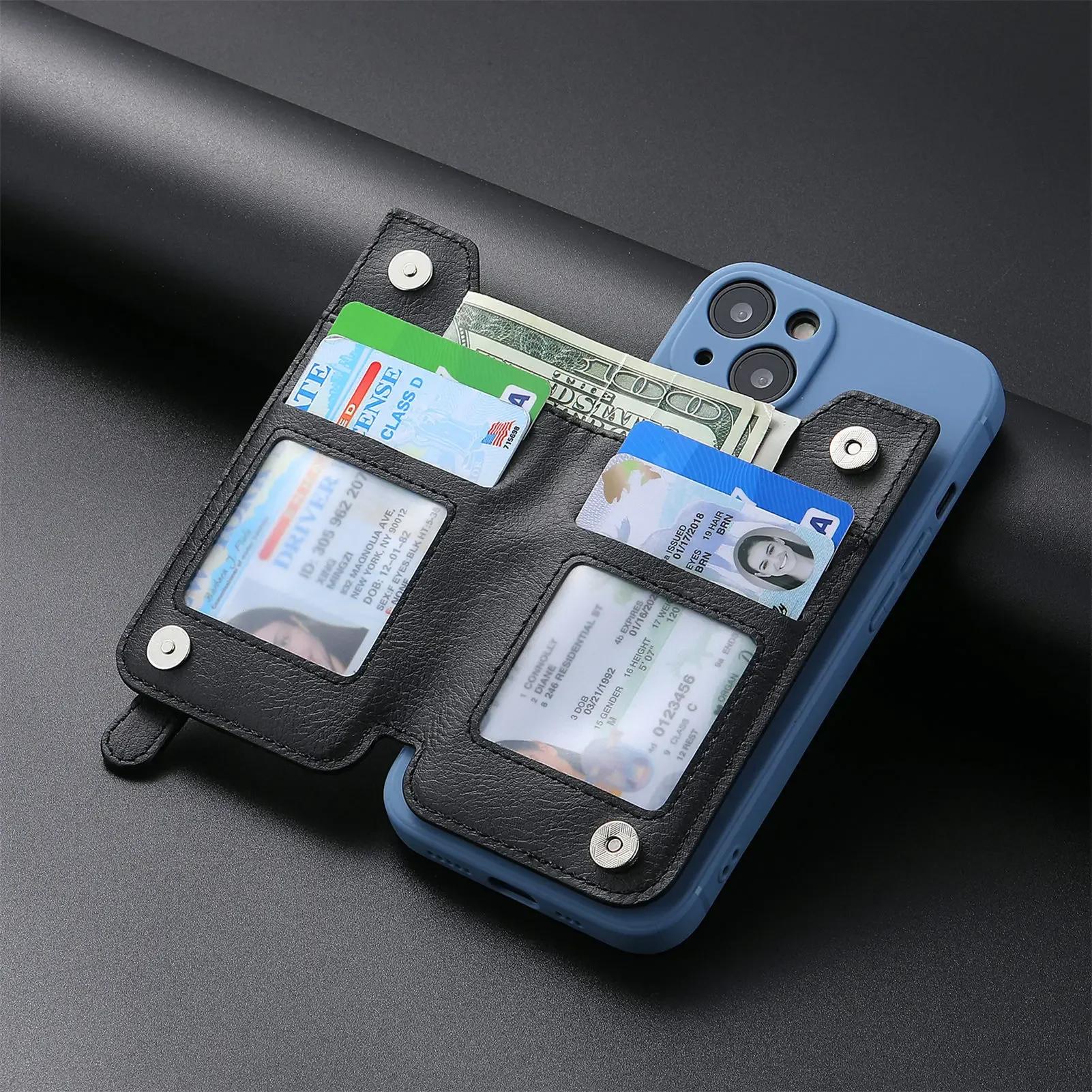 

Mobile Phone Card Case Stand Left and Right Flip Money Coin Zipper Mobile Phone Bag Id Bank Credit Cardholder for Men Women