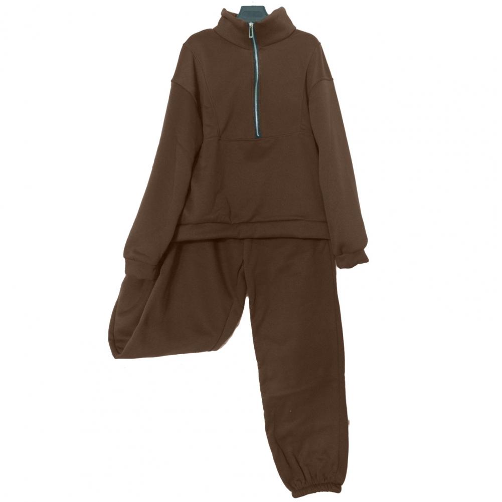 

Комплект из 2 предметов: свитер, брюки, воротник-стойка, длинный рукав, свободная молния, плотные теплые однотонные брюки с эластичной резинкой на талии XXL темно-коричневого