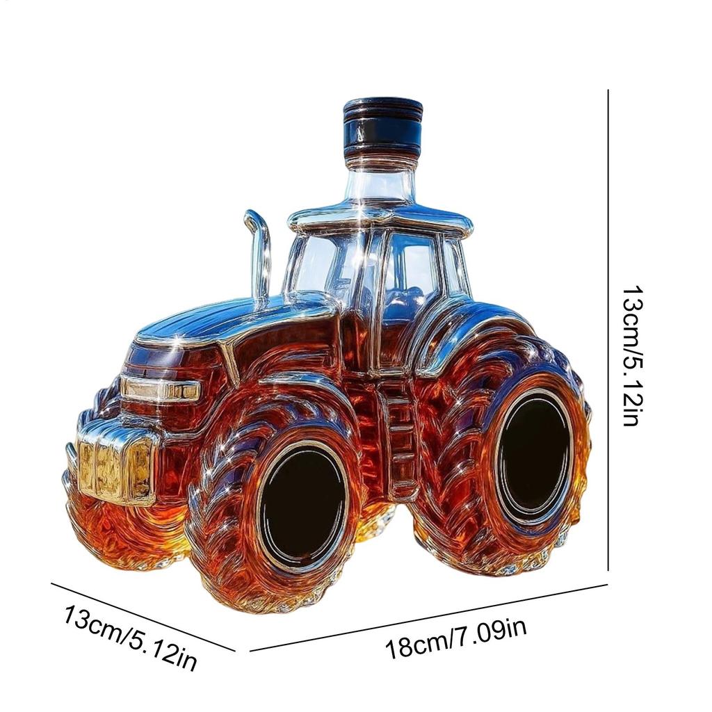Whiskey Bottle 300ml Tractor Shape Alcohol Dispenser Glass Whiskey Decanter Bottle for Brandy Bourbon Drinks Beverages Family