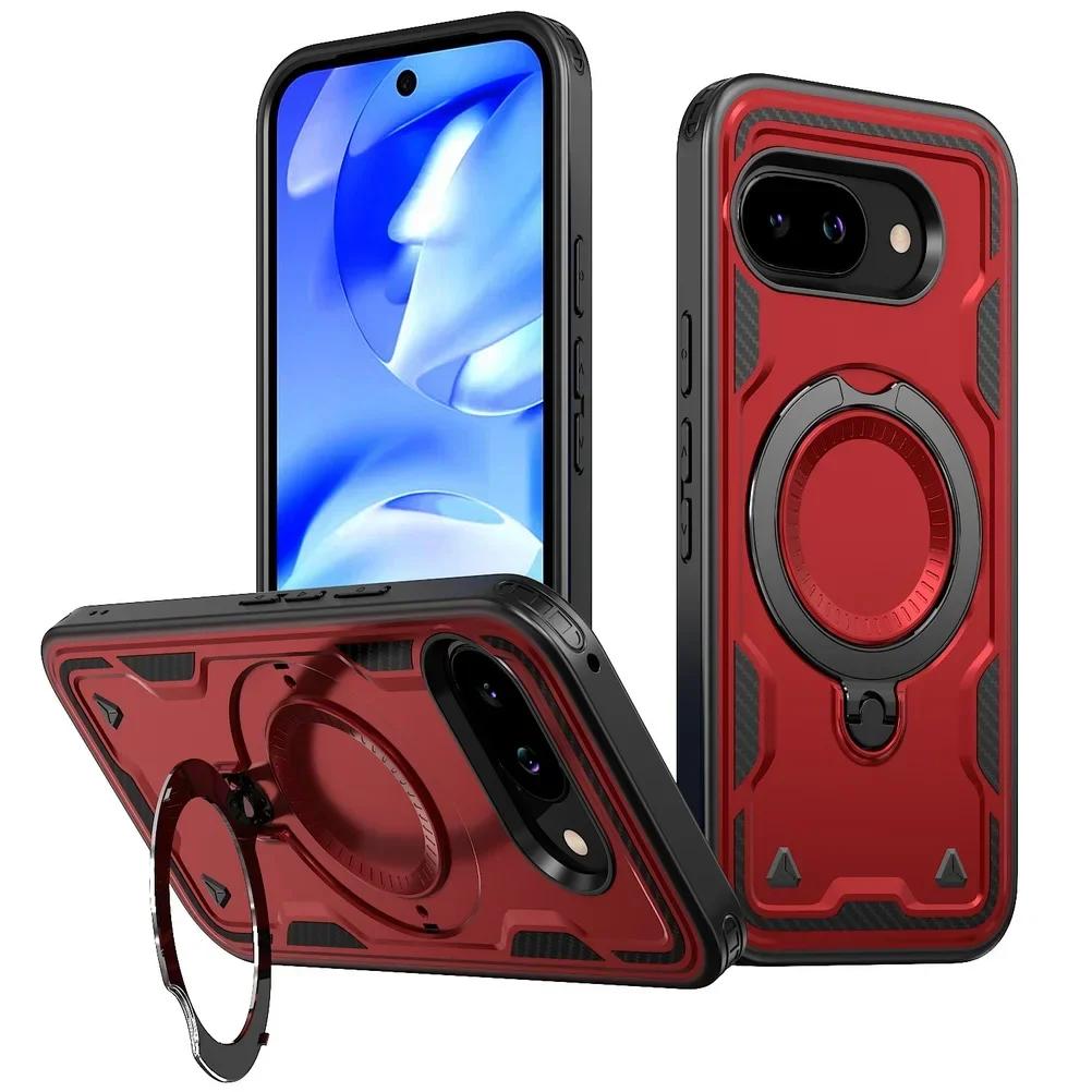 

Luxury Metal Ring holder Magsafe wireless charging cover Case For Google Pixel 9 10 Pro XL Pixel 9A shockproof protect Cover For Google 9