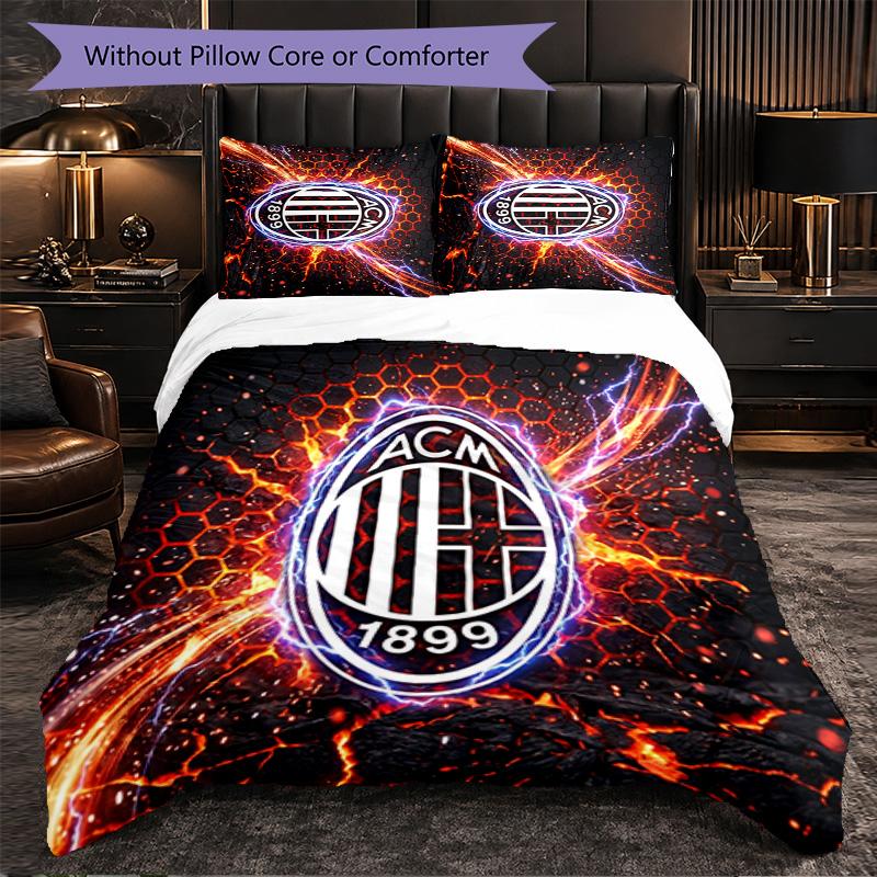 Set Lenzuola AC Milan Modello 3 Pezzi Morbida Copripiumino in Microfibra con Federe per Camera da Letto