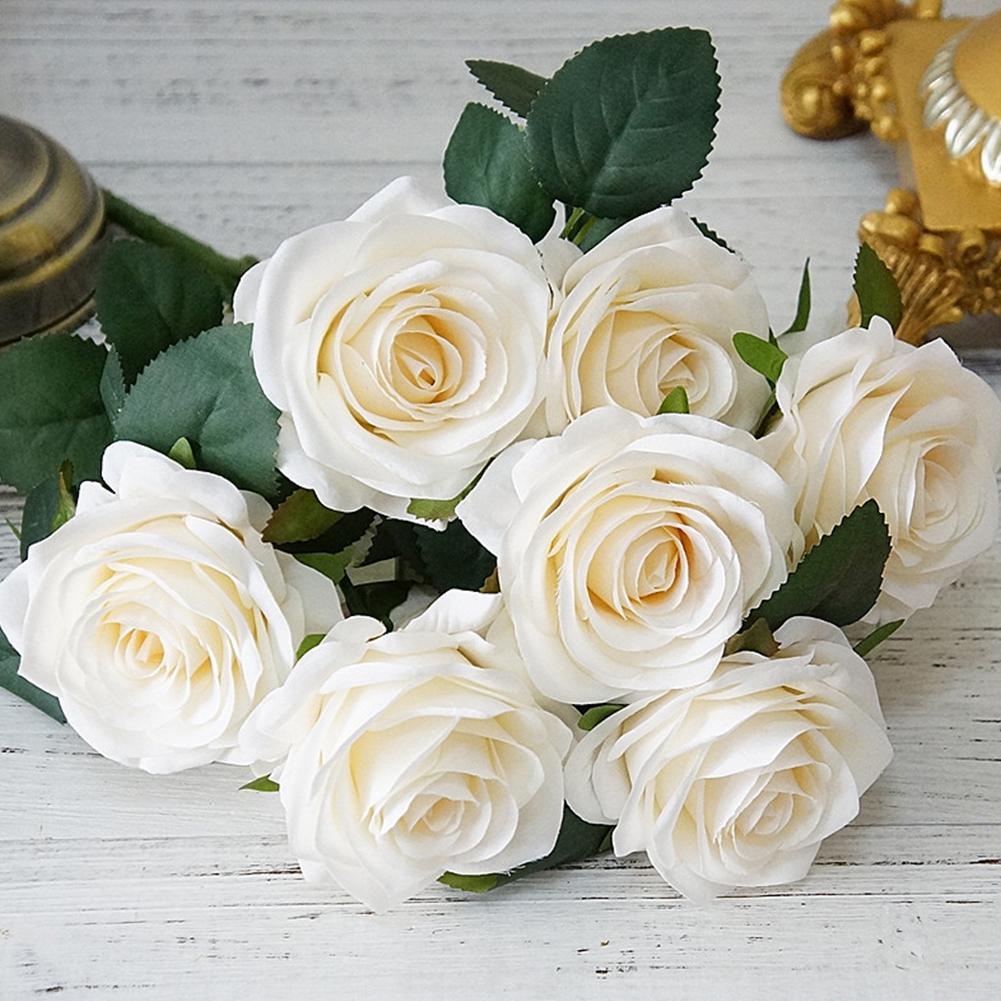 

Artificial Flowers Rose Bouquet Fake Flowers Silk Plastic Artificial Roses 10 Heads Bridal Wedding Bouquet for Home Garden Party Wedding Decoration white